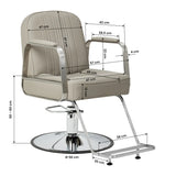 Gabbiano Acri Hair Salon Styling Chair Beige With Silver Base - close-up of the upholstery, frame and footrest details