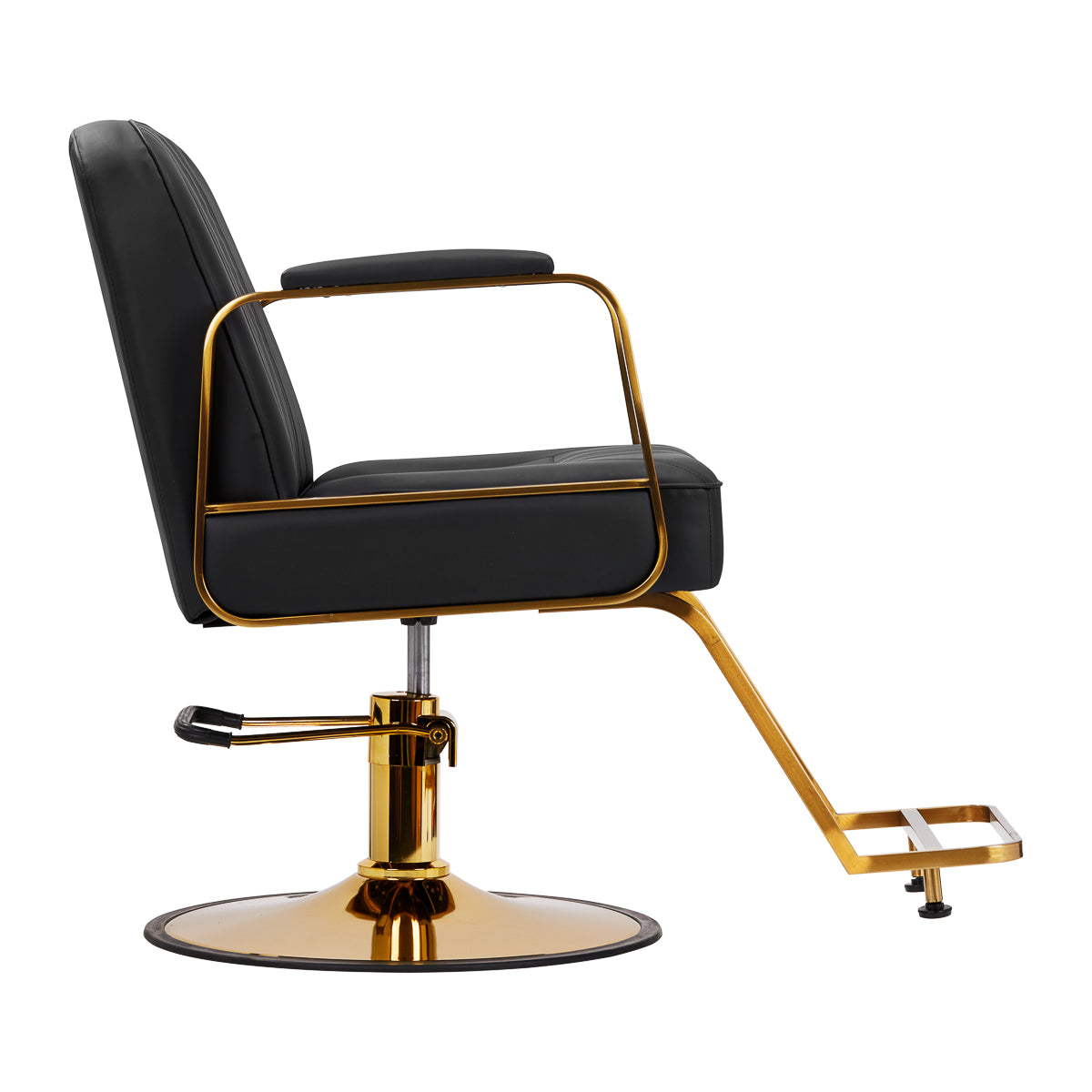 Gabbiano Acri Hair Salon Styling Chair Black With Gold Base - side view on a white background