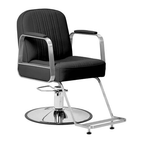 Gabbiano Acri Hair Salon Styling Chair Black With Silver Base - angled front view on a white background