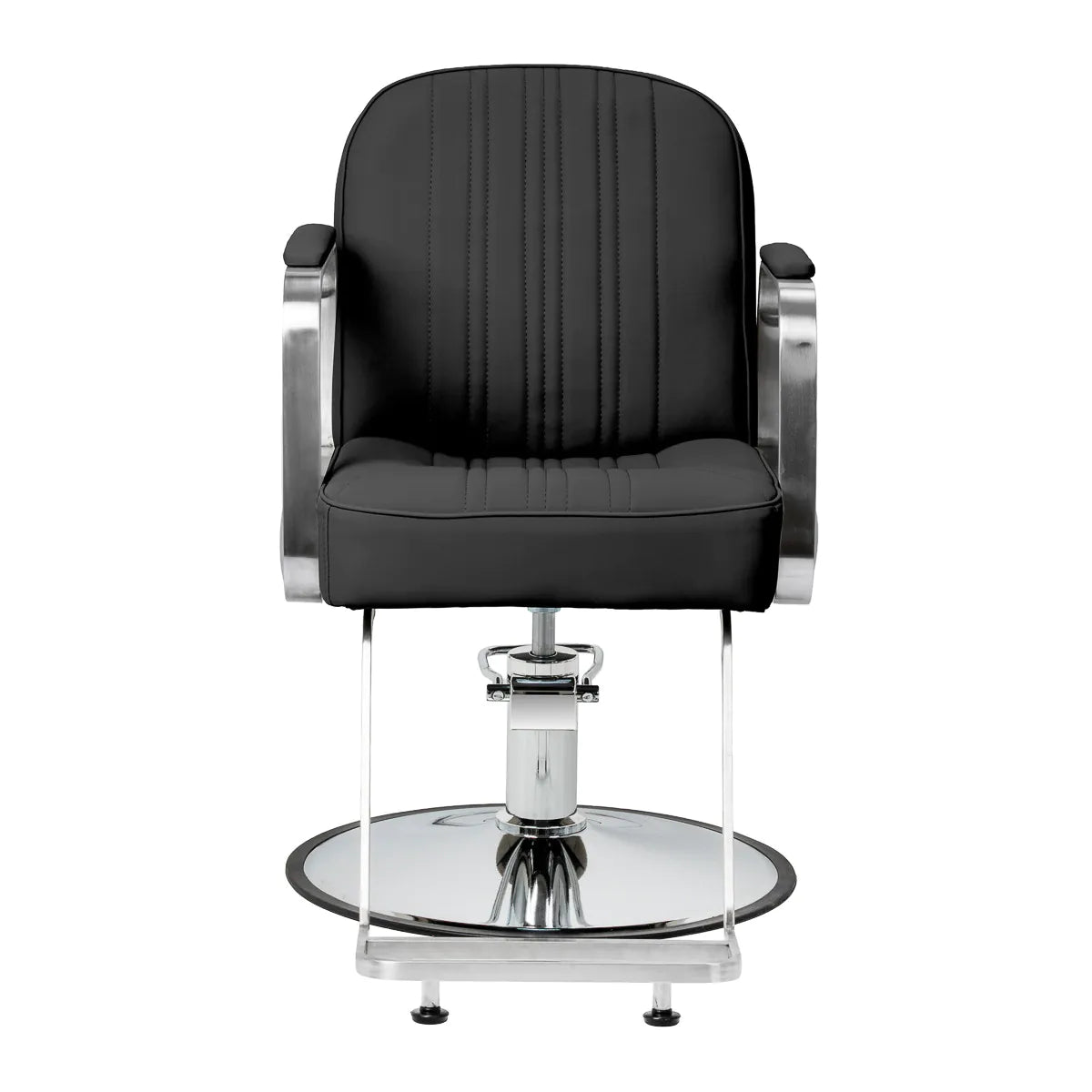 Gabbiano Acri Hair Salon Styling Chair Black With Silver Base - side view on a white background