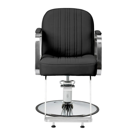 Gabbiano Acri Hair Salon Styling Chair Black With Silver Base - side view on a white background