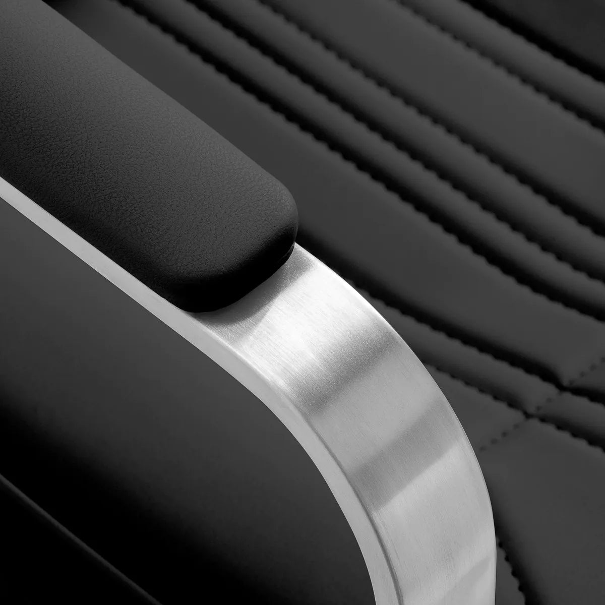 Gabbiano Acri Hair Salon Styling Chair Black With Silver Base - close-up of the upholstery and construction details