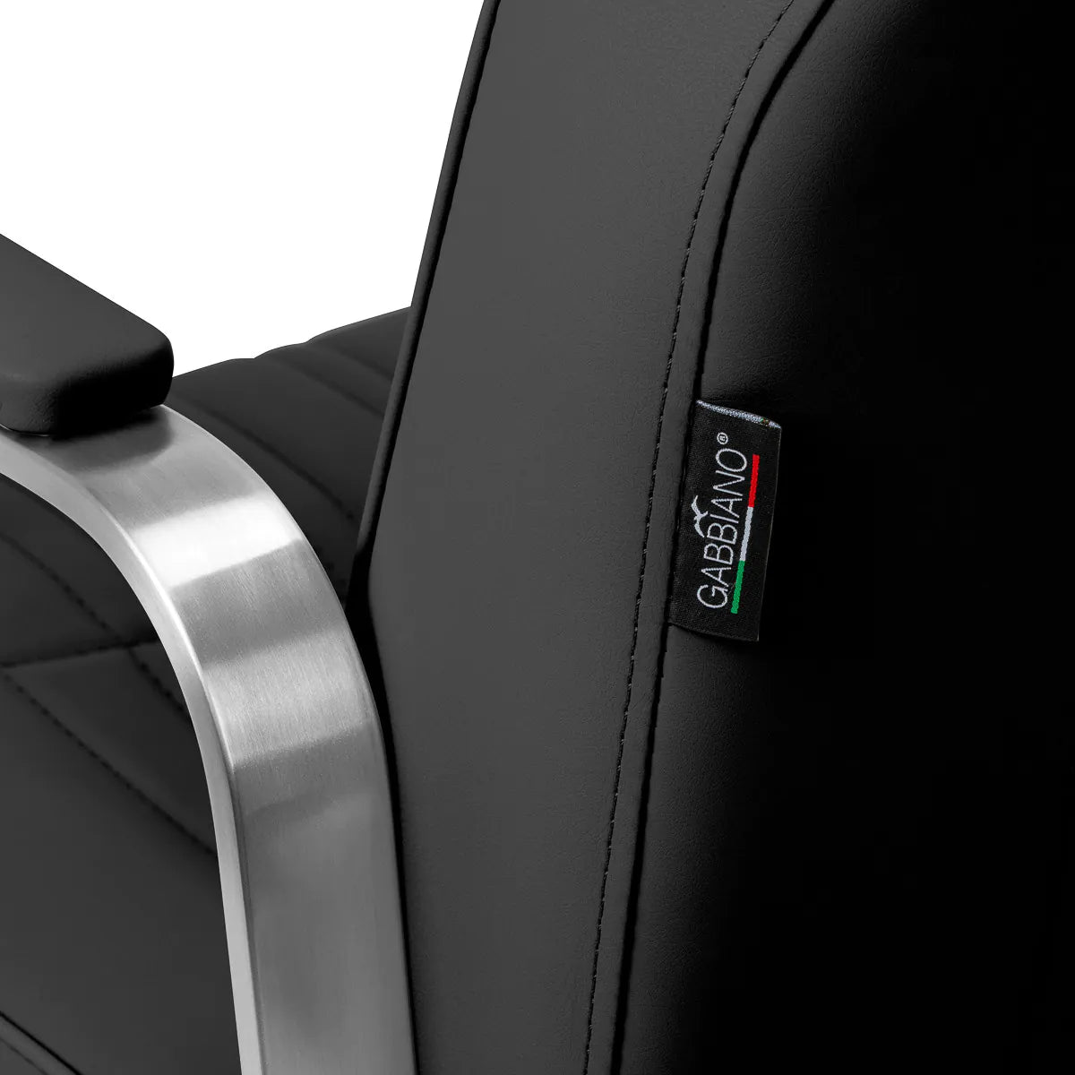 Gabbiano Acri Hair Salon Styling Chair Black With Silver Base - close-up of the upholstery and construction details