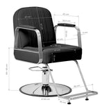 Gabbiano Acri Hair Salon Styling Chair Black With Silver Base - close-up of the upholstery, frame and footrest details