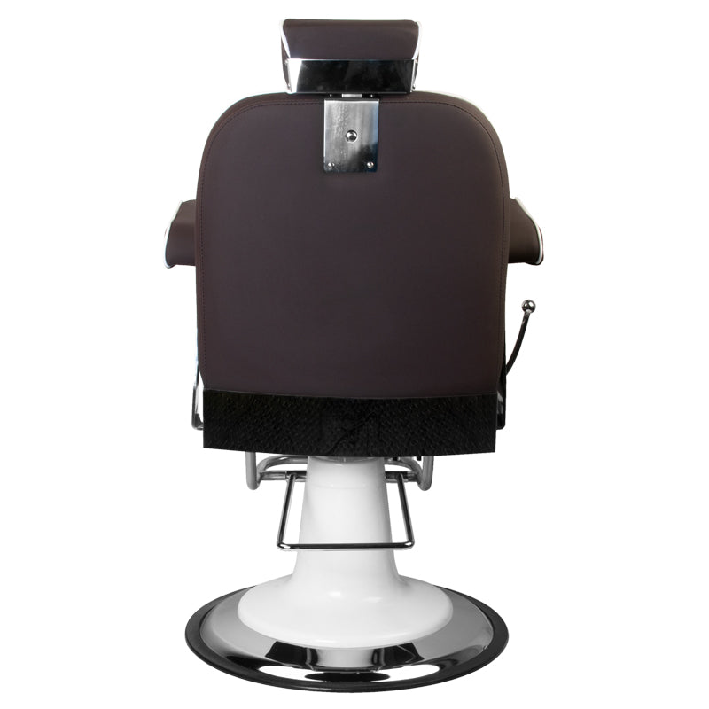 Gabbiano Amadeo Brown Barber Chair - close-up of the upholstery, frame and footrest details
