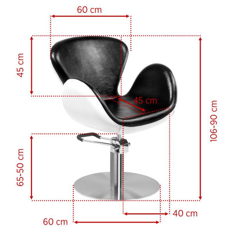 Gabbiano Amsterdam Barber Chair Black & White - dimensions and measurements shown