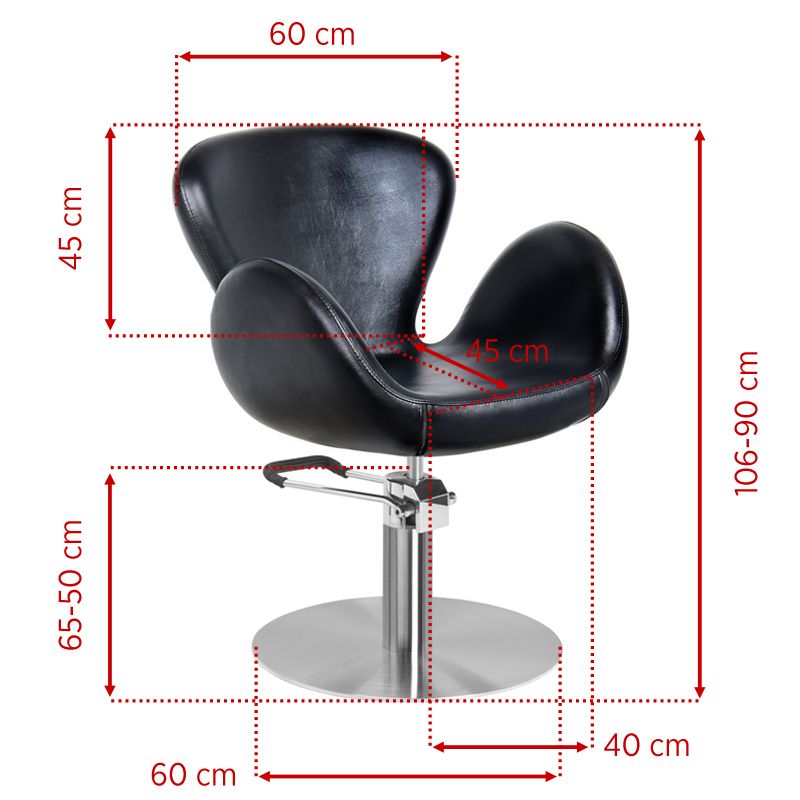 Gabbiano Amsterdam Barber Chair Black - dimensions and measurements shown