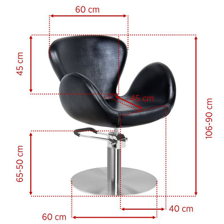 Gabbiano Amsterdam Barber Chair Black - dimensions and measurements shown