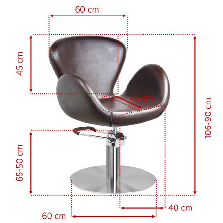Gabbiano Amsterdam Barber Chair Brown - dimensions and measurements shown