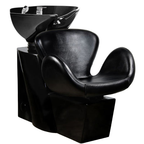 Gabbiano Amsterdam Hair Wash Unit Black with Black Bowl - full product view at an angle on a white background