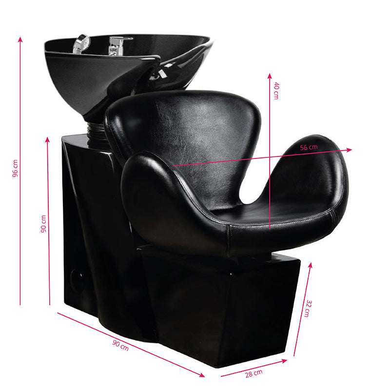 Gabbiano Amsterdam Hair Wash Unit Black with Black Bowl - full product view on a white background