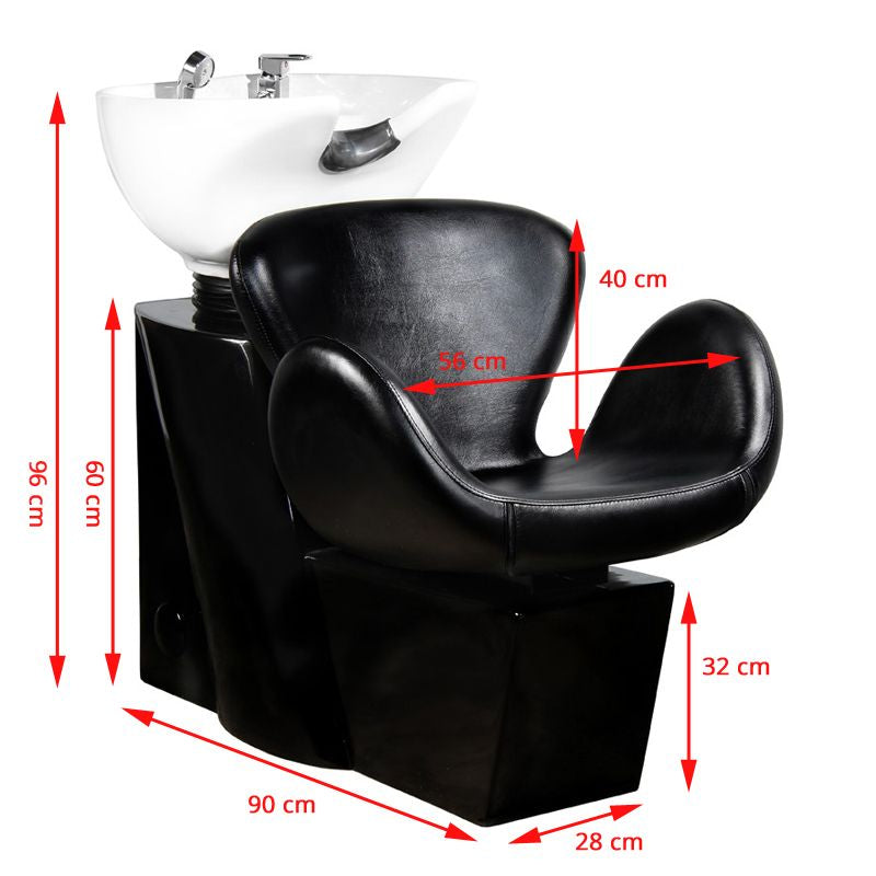 Gabbiano Amsterdam Hairdressing Hair Wash Unit Black - dimensions and measurements shown