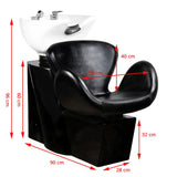 Gabbiano Amsterdam Hairdressing Hair Wash Unit Black - dimensions and measurements shown
