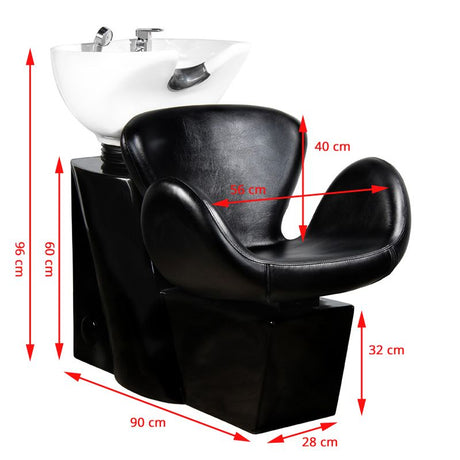 Gabbiano Amsterdam Hairdressing Hair Wash Unit Black - dimensions and measurements shown