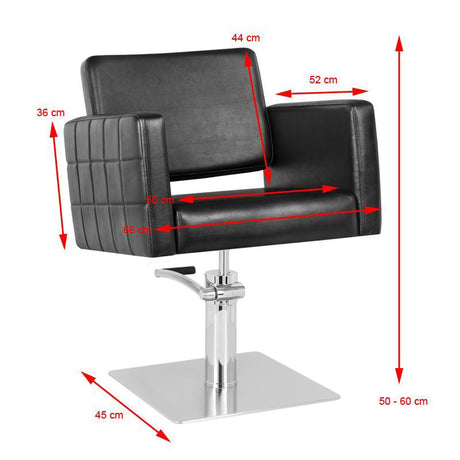 Gabbiano Ankara Hair Salon Styling Chair Black - dimensions and measurements shown