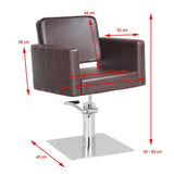 Gabbiano Ankara Hair Salon Styling Chair Brown - dimensions and measurements shown