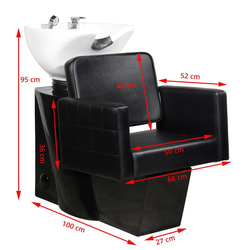 Gabbiano Ankara Salon Backwash Unit Black - dimensions and measurements shown