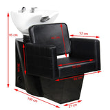 Gabbiano Ankara Salon Backwash Unit Black - dimensions and measurements shown