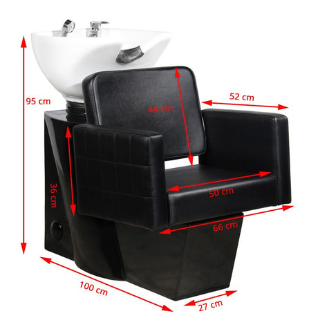 Gabbiano Ankara Salon Backwash Unit Black - dimensions and measurements shown