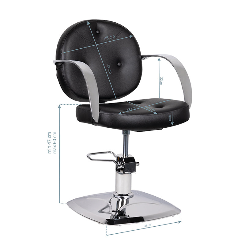 Gabbiano Asti Hairdressing Chair Black - side view on a white background