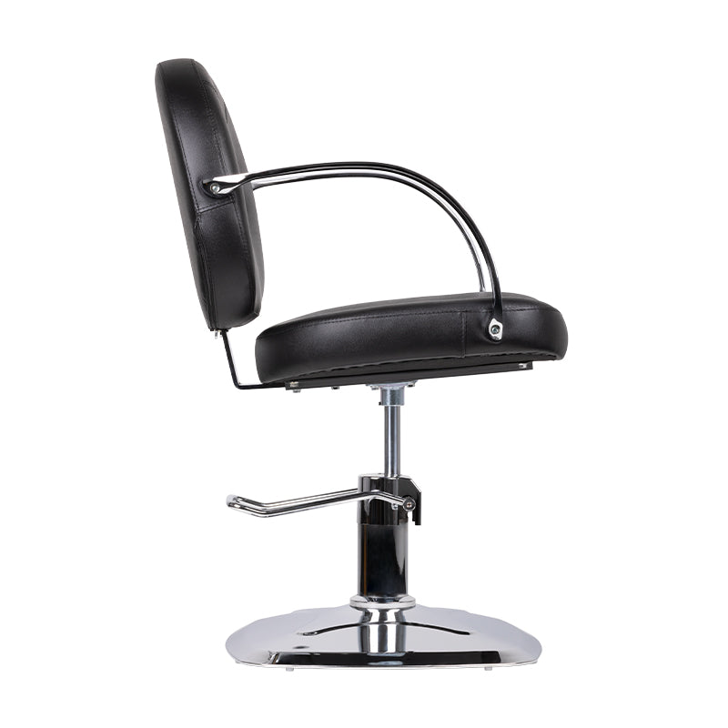 Gabbiano Asti Hairdressing Chair Black - close-up of the upholstery, frame and footrest details