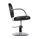 Gabbiano Asti Hairdressing Chair Black - close-up of the upholstery, frame and footrest details