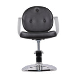 Gabbiano Asti Hairdressing Chair Black - close-up of the upholstery, frame and footrest details