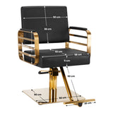 Gabbiano Avila Hair Salon Styling Chair Black & Gold - dimensions and measurements shown