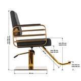 Gabbiano Avila Hair Salon Styling Chair Black & Gold - dimensions and measurements shown