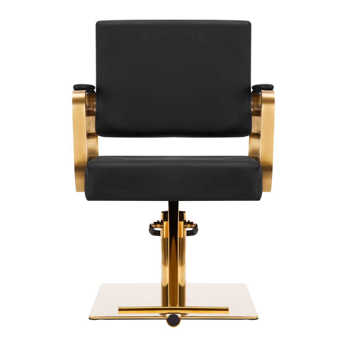 Gabbiano Avila Hair Salon Styling Chair Black & Gold - close-up of the upholstery, frame and footrest details