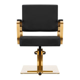 Gabbiano Avila Hair Salon Styling Chair Black & Gold - close-up of the upholstery, frame and footrest details