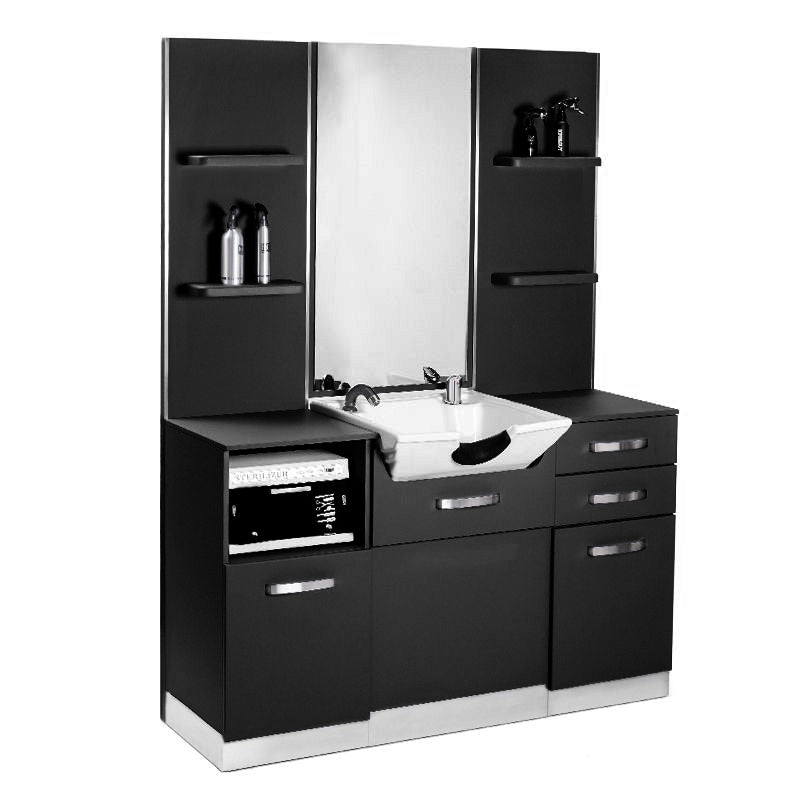 Gabbiano B085 Barber Console With Washbasin Black - isolated on a white background