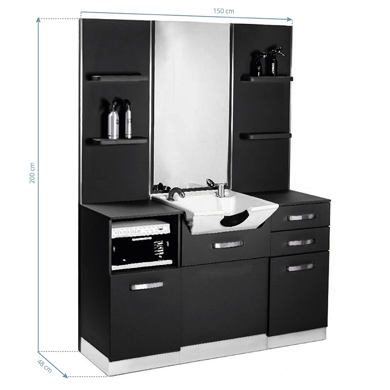 Gabbiano B085 Barber Console With Washbasin Black - isolated on a white background