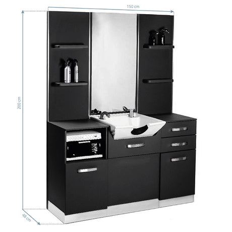 Gabbiano B085 Barber Console With Washbasin Black - isolated on a white background