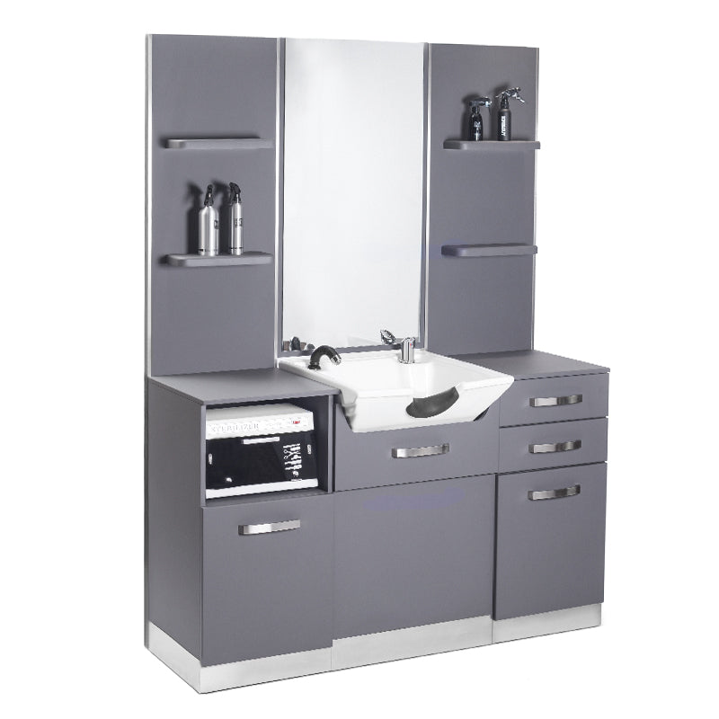 Gabbiano B085 Hairdressing Console With Washbasin Grey - full product view at an angle on a white background