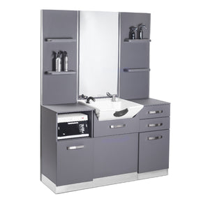 Gabbiano B085 Hairdressing Console With Washbasin Grey - full product view at an angle on a white background