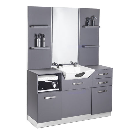 Gabbiano B085 Hairdressing Console With Washbasin Grey - full product view at an angle on a white background
