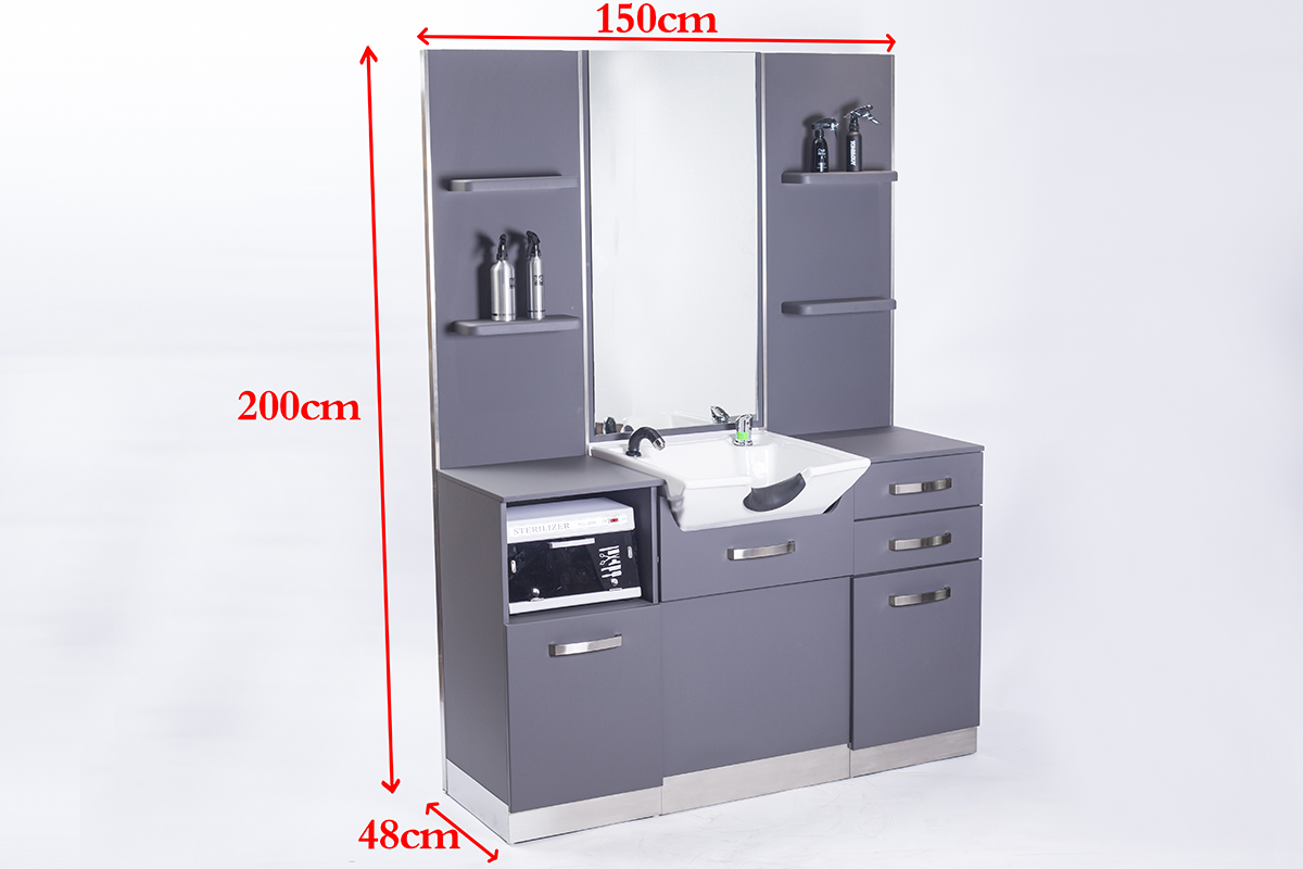 Gabbiano B085 Hairdressing Console With Washbasin Grey - dimensions and measurements shown