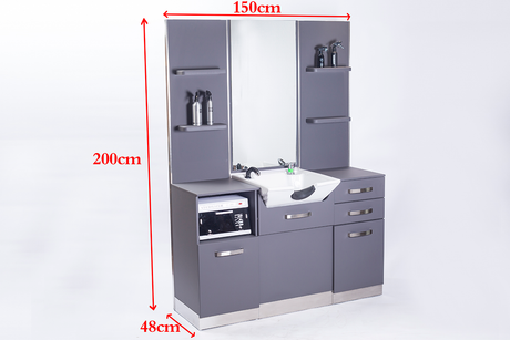 Gabbiano B085 Hairdressing Console With Washbasin Grey - dimensions and measurements shown