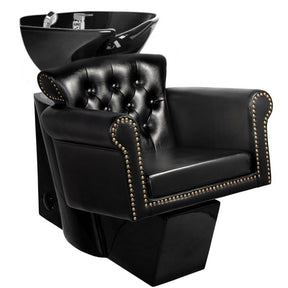Gabbiano Barber Backwash Unit Berlin Black with Black Bowl - full product view at an angle on a white background