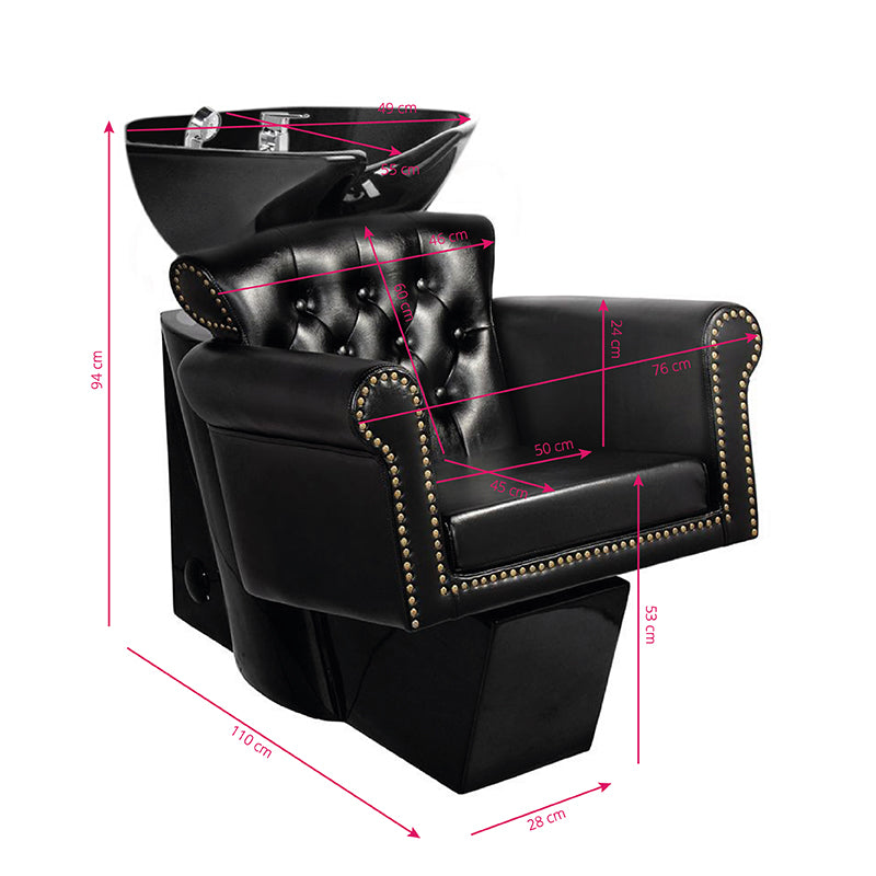 Gabbiano Barber Backwash Unit Berlin Black with Black Bowl - full product view on a white background