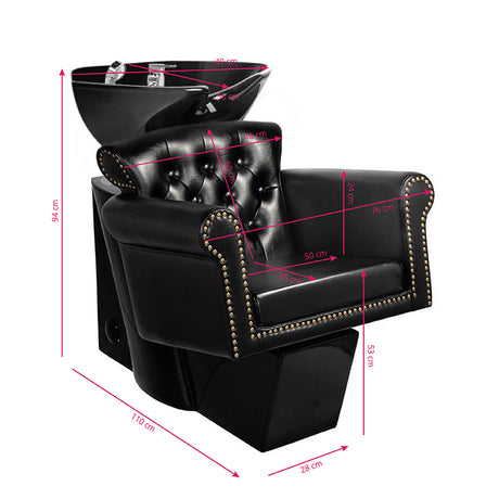 Gabbiano Barber Backwash Unit Berlin Black with Black Bowl - full product view on a white background