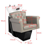 Gabbiano Barber Backwash Unit Berlin Grey - dimensions and measurements shown
