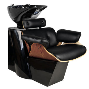 Gabbiano Barber Backwash Unit Florence Black Walnut - full product view at an angle on a white background