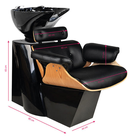 Gabbiano Barber Backwash Unit Florence Black Walnut - dimensions and measurements shown