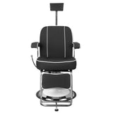 Gabbiano Barber Chair Amadeo Black - reclined side view with the footrest extended