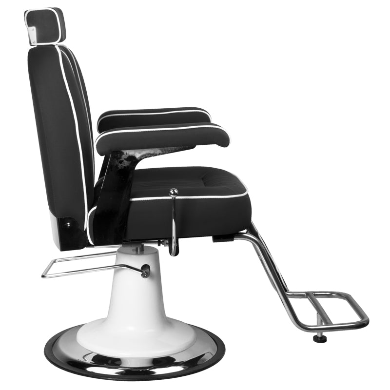 Gabbiano Barber Chair Amadeo Black - close-up of the upholstery, frame and footrest details