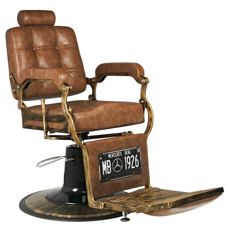 Gabbiano Barber Chair Boss Old Leather Light Brown - angled front view on a white background