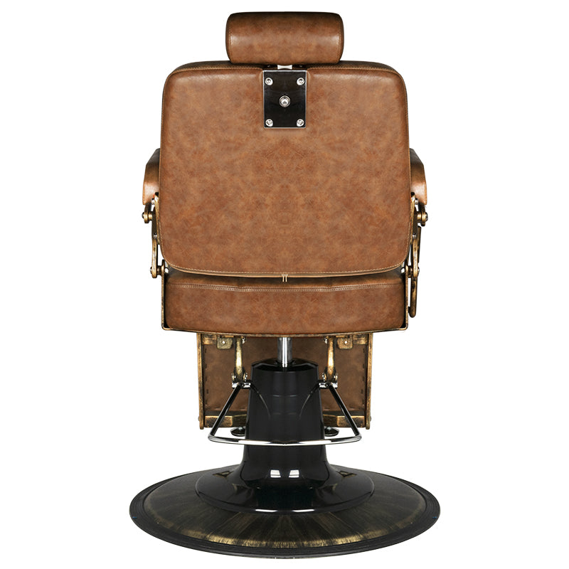 Gabbiano Barber Chair Boss Old Leather Light Brown - close-up of the upholstery, frame and footrest details