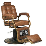 Gabbiano Barber Chair Boss Old Leather Light Brown - close-up of the upholstery, frame and footrest details